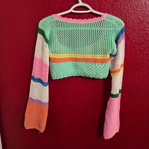 Women's Cropped Knitted Multicolor Long Sleeve Cropped Top - Picture 4 of 4